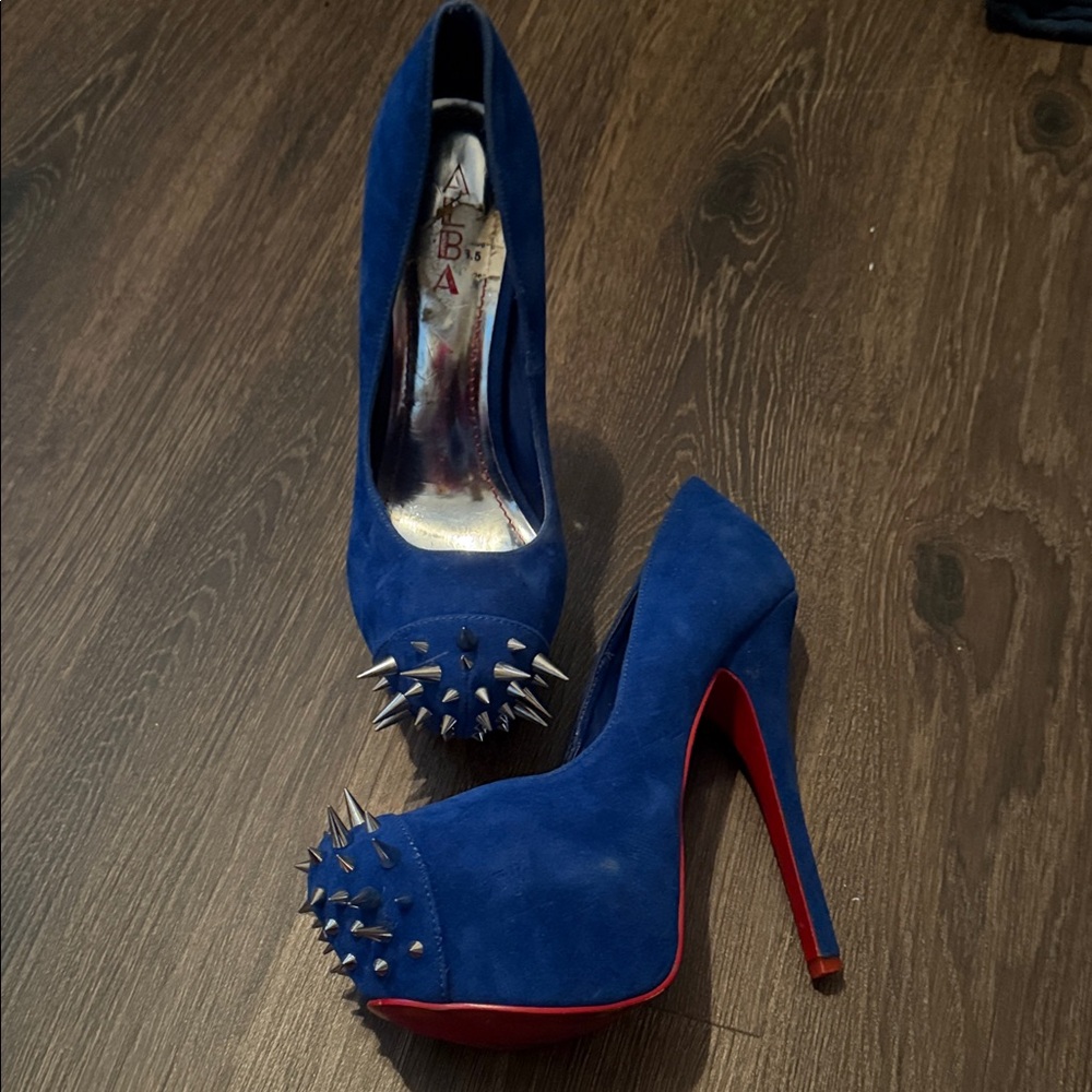 Alba Royal Blue Platform Pumps with Silver Spiked Studs